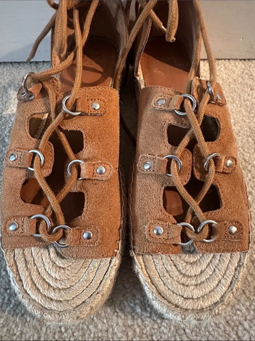 Marc Fisher Brown Lace-Up Suede Espadrille Platform Sandals